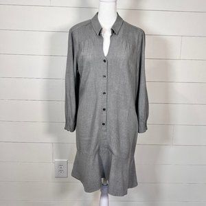 Halston Gray Long Sleeve Shirt Dress with Trapeze Hem Size M